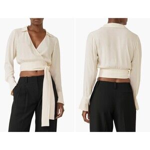 & Other Stories Collared Wrap Cropped Top Women's EU 36 White Belted NWT *Flaw*